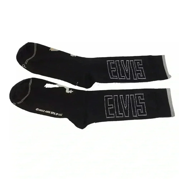 2/$30 BNWT Unisex  Elvis Presley Socks Black ELVIS Silver Block Letters - Picture 10 of 12